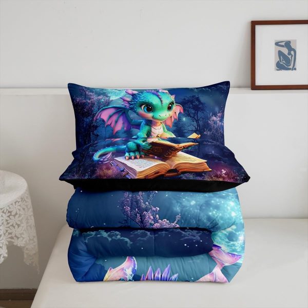 Cute Dragon Comforter Set Twin Size Mushroom Floral Butterfly Bedding Set Bedroom Decor for Kids Boys Girls Fantasy Purple Orange Wings Dragon All Season Blanket Gift Dragons Lover Son Birthday,2Pcs - Image 42