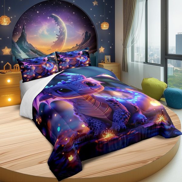Cute Dragon Comforter Set Twin Size Mushroom Floral Butterfly Bedding Set Bedroom Decor for Kids Boys Girls Fantasy Purple Orange Wings Dragon All Season Blanket Gift Dragons Lover Son Birthday,2Pcs - Image 44