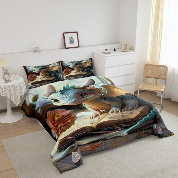 Cute Dragon Comforter Set Twin Size Mushroom Floral Butterfly Bedding Set Bedroom Decor for Kids Boys Girls Fantasy Purple Orange Wings Dragon All Season Blanket Gift Dragons Lover Son Birthday,2Pcs - Image 50
