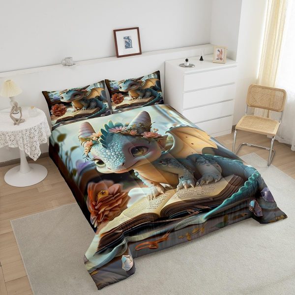 Cute Dragon Comforter Set Twin Size Mushroom Floral Butterfly Bedding Set Bedroom Decor for Kids Boys Girls Fantasy Purple Orange Wings Dragon All Season Blanket Gift Dragons Lover Son Birthday,2Pcs - Image 51