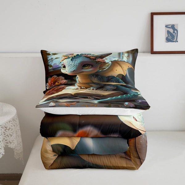 Cute Dragon Comforter Set Twin Size Mushroom Floral Butterfly Bedding Set Bedroom Decor for Kids Boys Girls Fantasy Purple Orange Wings Dragon All Season Blanket Gift Dragons Lover Son Birthday,2Pcs - Image 52