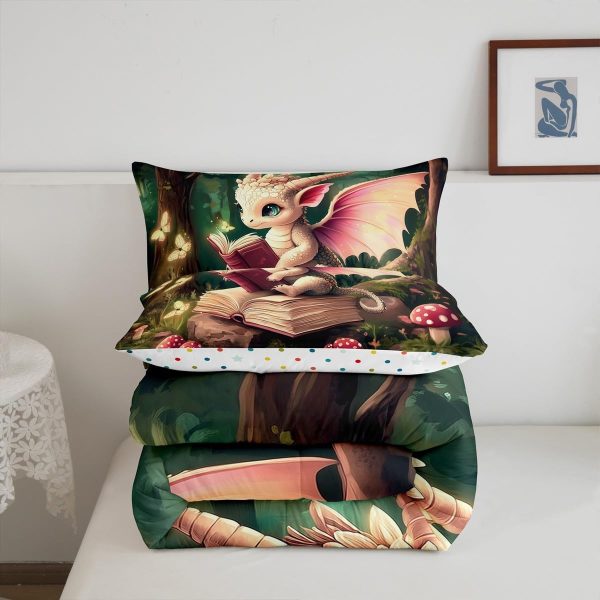 Cute Dragon Comforter Set Twin Size Mushroom Floral Butterfly Bedding Set Bedroom Decor for Kids Boys Girls Fantasy Purple Orange Wings Dragon All Season Blanket Gift Dragons Lover Son Birthday,2Pcs - Image 93