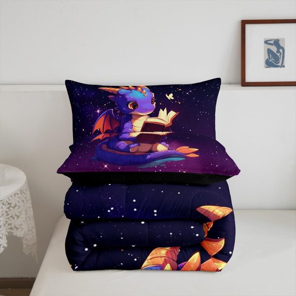 Cute Dragon Comforter Set Twin Size Mushroom Floral Butterfly Bedding Set Bedroom Decor for Kids Boys Girls Fantasy Purple Orange Wings Dragon All Season Blanket Gift Dragons Lover Son Birthday,2Pcs - Image 98
