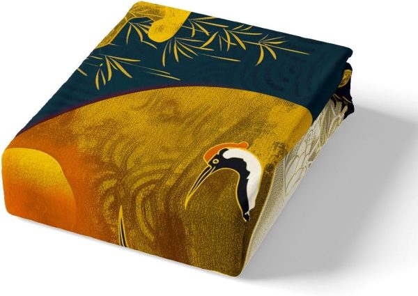 Japanese Crane Duvet Cover Set Queen Size,Gold Sun Cloud Stripes Bedding Set 3Pcs,Retro Ukiyoe Leaf Print Comforter Cover for Adult Women Men Room Decor,Wild Animals Quilt Cover,2 Pillowcases - Image 5
