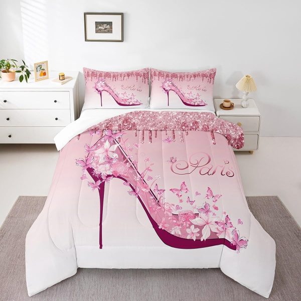 Castle Fairy African American Black Girl Comforter Set Twin Size,Pink Black Princess Girls Bedding Set,Cute Glitter Kids Quilt Set Teens Flower Star Colorful Dots Reversible Print Duvet Insert 2Pcs - Image 170