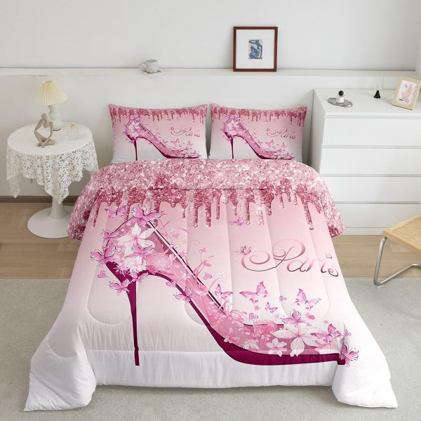 Castle Fairy African American Black Girl Comforter Set Twin Size,Pink Black Princess Girls Bedding Set,Cute Glitter Kids Quilt Set Teens Flower Star Colorful Dots Reversible Print Duvet Insert 2Pcs - Image 171