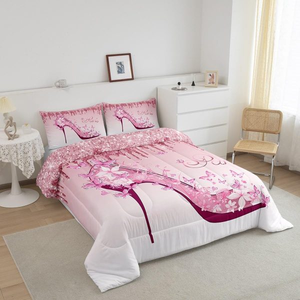 Castle Fairy African American Black Girl Comforter Set Twin Size,Pink Black Princess Girls Bedding Set,Cute Glitter Kids Quilt Set Teens Flower Star Colorful Dots Reversible Print Duvet Insert 2Pcs - Image 172