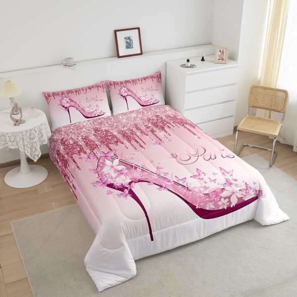 Castle Fairy African American Black Girl Comforter Set Twin Size,Pink Black Princess Girls Bedding Set,Cute Glitter Kids Quilt Set Teens Flower Star Colorful Dots Reversible Print Duvet Insert 2Pcs - Image 173