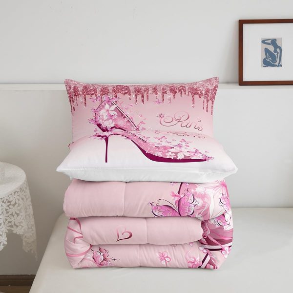Castle Fairy African American Black Girl Comforter Set Twin Size,Pink Black Princess Girls Bedding Set,Cute Glitter Kids Quilt Set Teens Flower Star Colorful Dots Reversible Print Duvet Insert 2Pcs - Image 175