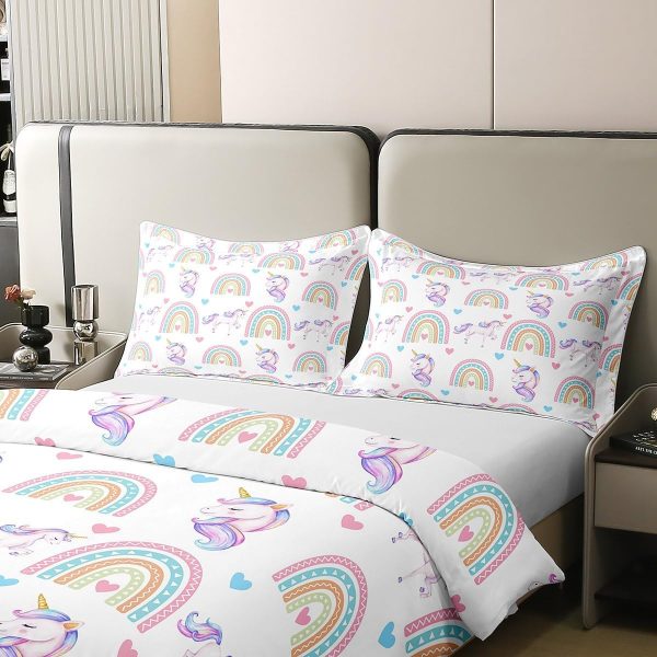 Full Size Duvet Cover Set Unicorn Comforter Cover Set 100% Pure Cotton Cute Boho Rainbow Horse Duvet Cover Set Cartoon Animal Bedding Set 3 Pcs(No Filler) - Image 4