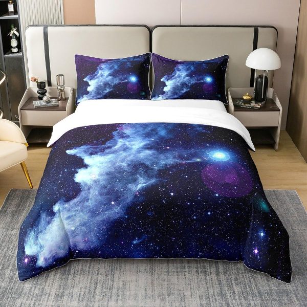 Glittering Galaxy Sky 100% Cotton Duvet Cover,Mystery Galaxy Blue Nebula Breathable Comforter Cover (Not Comforter),Dreamy Universe Watercolor Dark Night Comforter Cover 3 Pcs with 2 Pillowcases Full