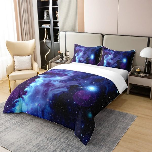 Glittering Galaxy Sky 100% Cotton Duvet Cover,Mystery Galaxy Blue Nebula Breathable Comforter Cover (Not Comforter),Dreamy Universe Watercolor Dark Night Comforter Cover 3 Pcs with 2 Pillowcases Full - Image 3