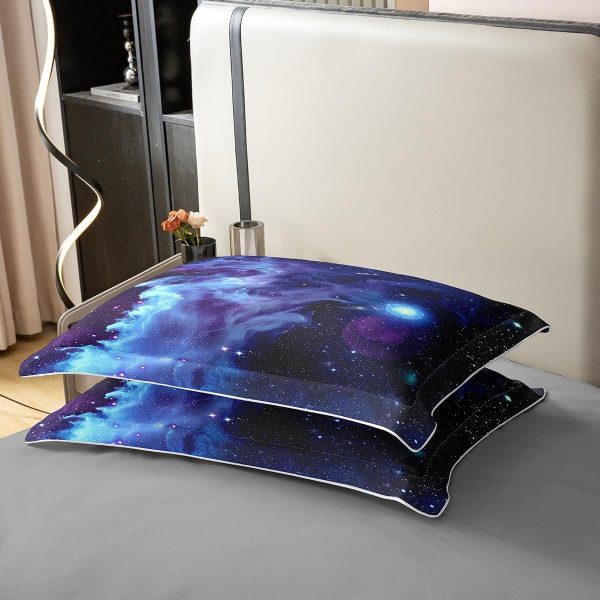 Glittering Galaxy Sky 100% Cotton Duvet Cover,Mystery Galaxy Blue Nebula Breathable Comforter Cover (Not Comforter),Dreamy Universe Watercolor Dark Night Comforter Cover 3 Pcs with 2 Pillowcases Full - Image 6