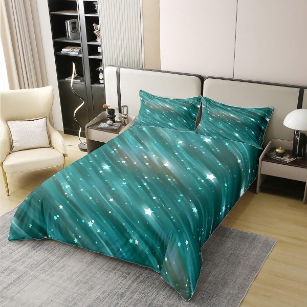 Glittering Galaxy Sky 100% Cotton Duvet Cover,Mystery Galaxy Blue Nebula Breathable Comforter Cover (Not Comforter),Dreamy Universe Watercolor Dark Night Comforter Cover 3 Pcs with 2 Pillowcases Full - Image 26