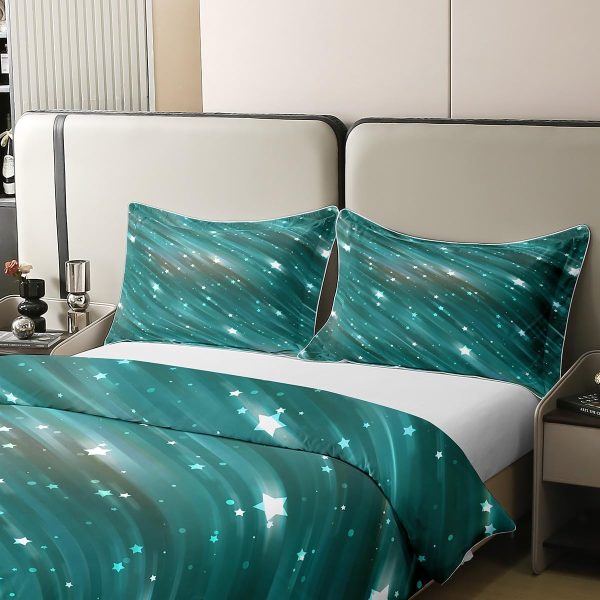 Glittering Galaxy Sky 100% Cotton Duvet Cover,Mystery Galaxy Blue Nebula Breathable Comforter Cover (Not Comforter),Dreamy Universe Watercolor Dark Night Comforter Cover 3 Pcs with 2 Pillowcases Full - Image 28