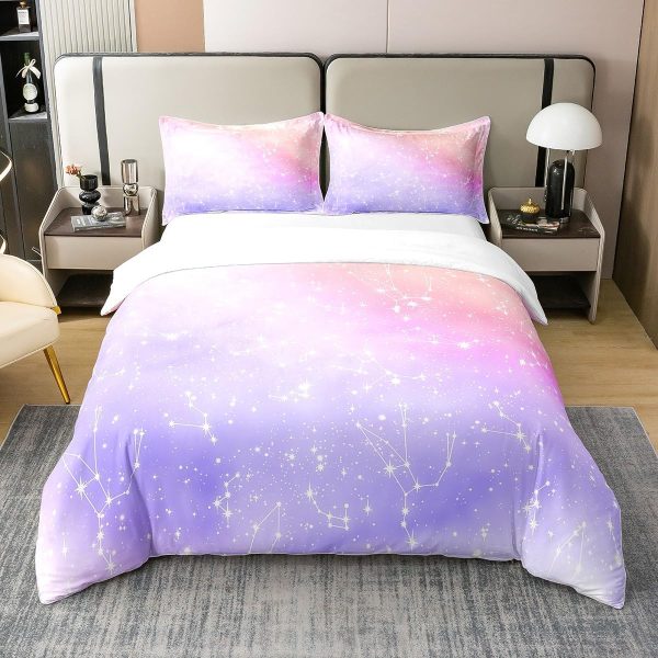 Glittering Galaxy Sky 100% Cotton Duvet Cover,Mystery Galaxy Blue Nebula Breathable Comforter Cover (Not Comforter),Dreamy Universe Watercolor Dark Night Comforter Cover 3 Pcs with 2 Pillowcases Full - Image 30