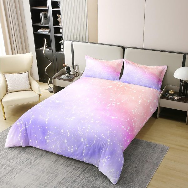 Glittering Galaxy Sky 100% Cotton Duvet Cover,Mystery Galaxy Blue Nebula Breathable Comforter Cover (Not Comforter),Dreamy Universe Watercolor Dark Night Comforter Cover 3 Pcs with 2 Pillowcases Full - Image 31
