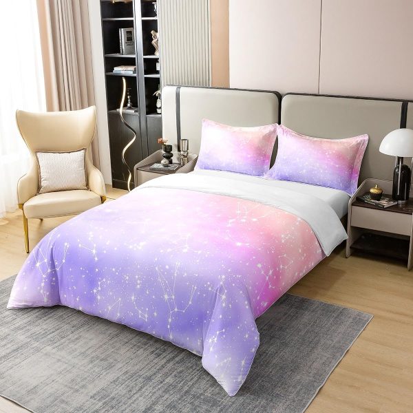 Glittering Galaxy Sky 100% Cotton Duvet Cover,Mystery Galaxy Blue Nebula Breathable Comforter Cover (Not Comforter),Dreamy Universe Watercolor Dark Night Comforter Cover 3 Pcs with 2 Pillowcases Full - Image 32