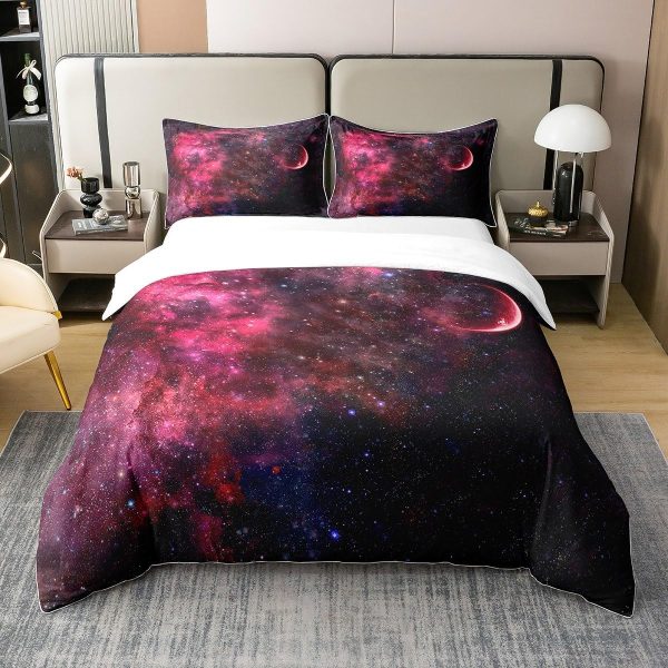 Glittering Galaxy Sky 100% Cotton Duvet Cover,Mystery Galaxy Blue Nebula Breathable Comforter Cover (Not Comforter),Dreamy Universe Watercolor Dark Night Comforter Cover 3 Pcs with 2 Pillowcases Full - Image 35