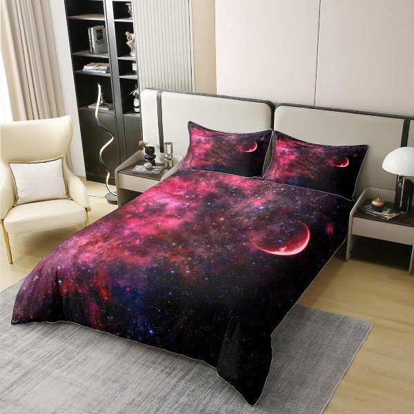 Glittering Galaxy Sky 100% Cotton Duvet Cover,Mystery Galaxy Blue Nebula Breathable Comforter Cover (Not Comforter),Dreamy Universe Watercolor Dark Night Comforter Cover 3 Pcs with 2 Pillowcases Full - Image 36