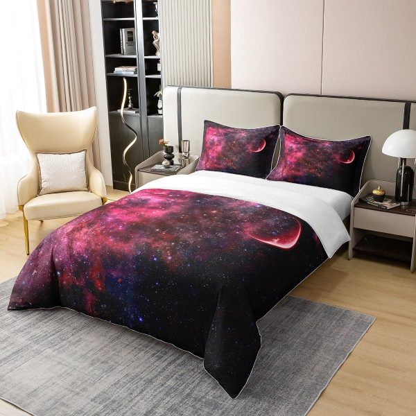 Glittering Galaxy Sky 100% Cotton Duvet Cover,Mystery Galaxy Blue Nebula Breathable Comforter Cover (Not Comforter),Dreamy Universe Watercolor Dark Night Comforter Cover 3 Pcs with 2 Pillowcases Full - Image 37