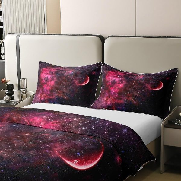 Glittering Galaxy Sky 100% Cotton Duvet Cover,Mystery Galaxy Blue Nebula Breathable Comforter Cover (Not Comforter),Dreamy Universe Watercolor Dark Night Comforter Cover 3 Pcs with 2 Pillowcases Full - Image 38